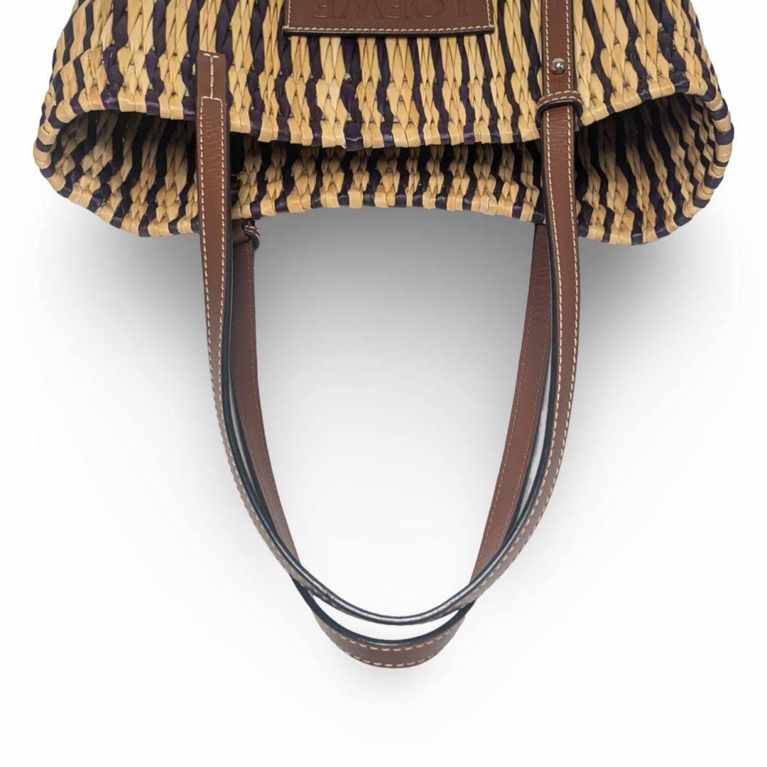 【新品同様】LOEWEロエベ バスケットバッグ　ラフィア　ストライプ