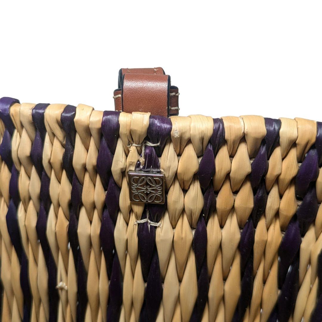 【新品同様】LOEWEロエベ バスケットバッグ　ラフィア　ストライプ