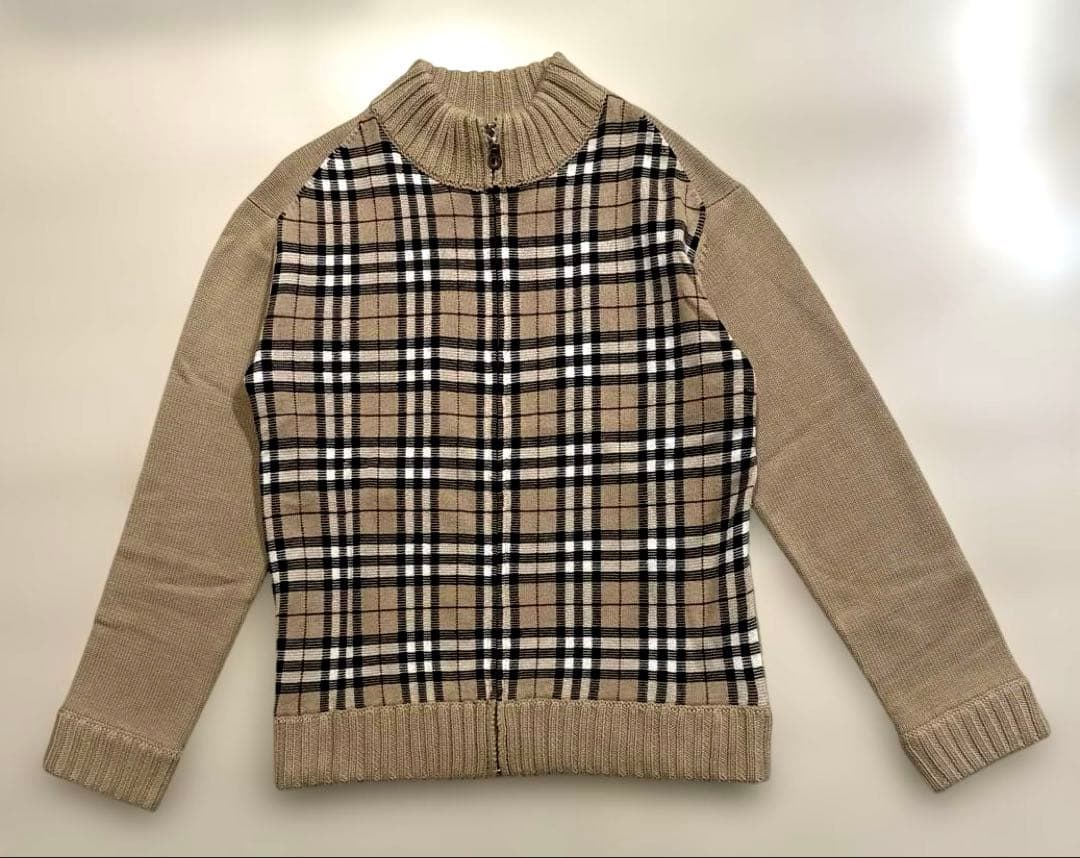 バーバリーブラックレーベル　メンズ　フルジップ　ニット　ノバチェック　M