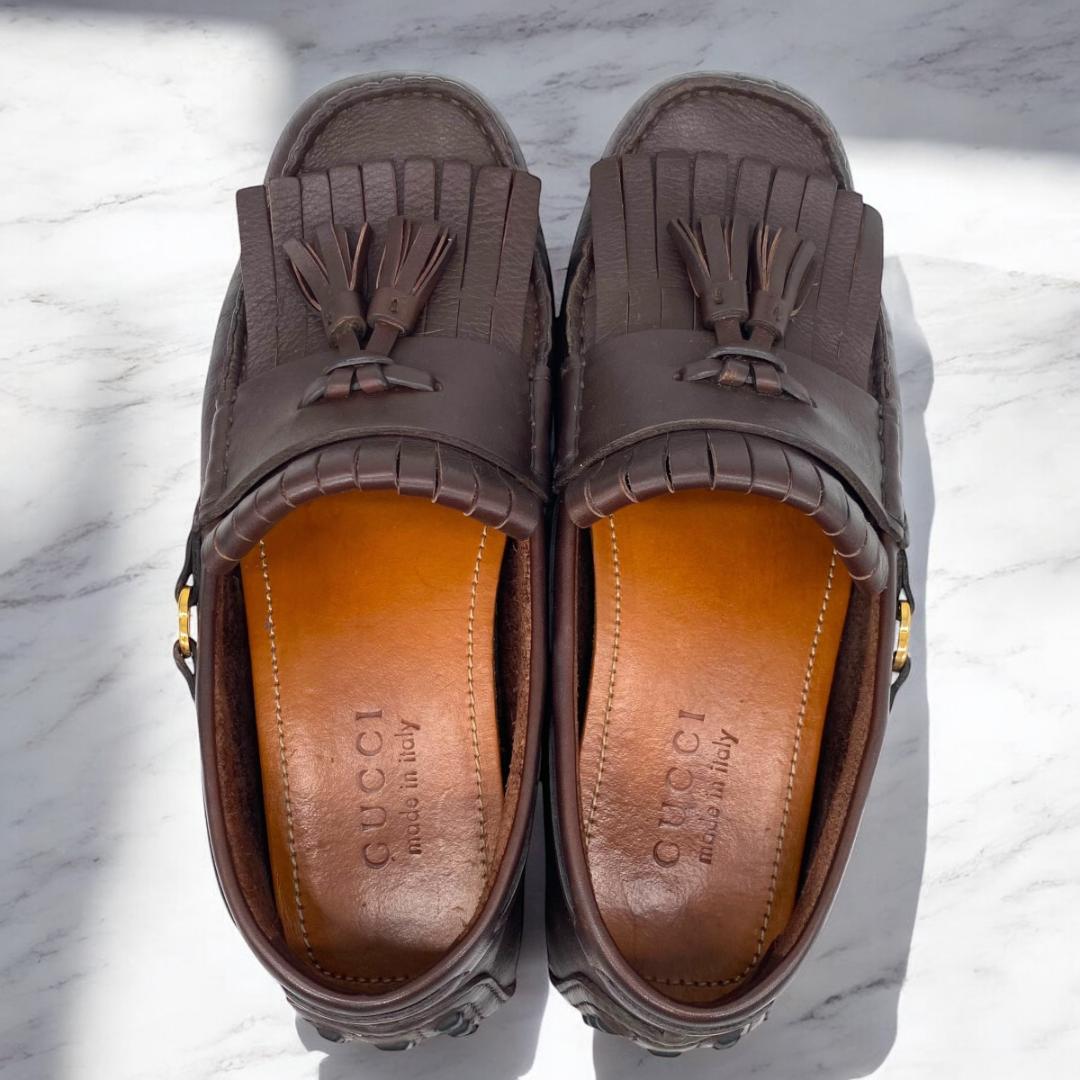 GUCCI インターロッキング　タッセル　ドライビングシューズ　茶