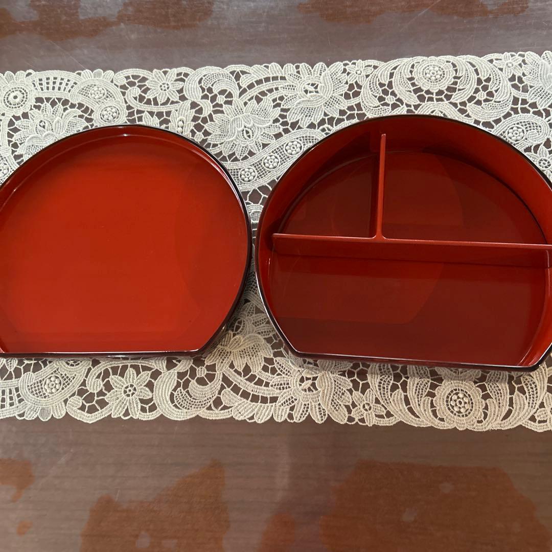 輪島塗り　赤い半円形弁当箱 2個セット