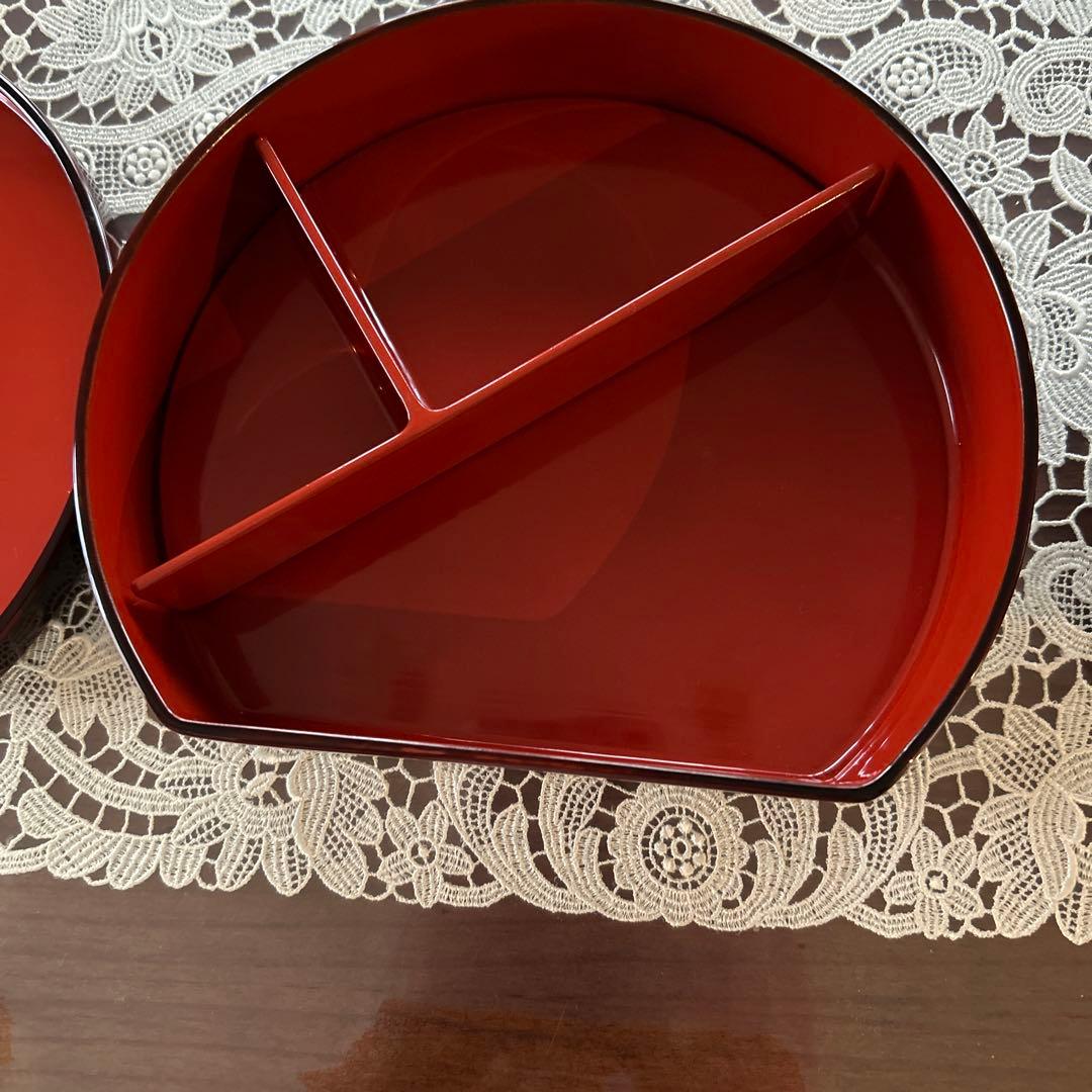 輪島塗り　赤い半円形弁当箱 2個セット