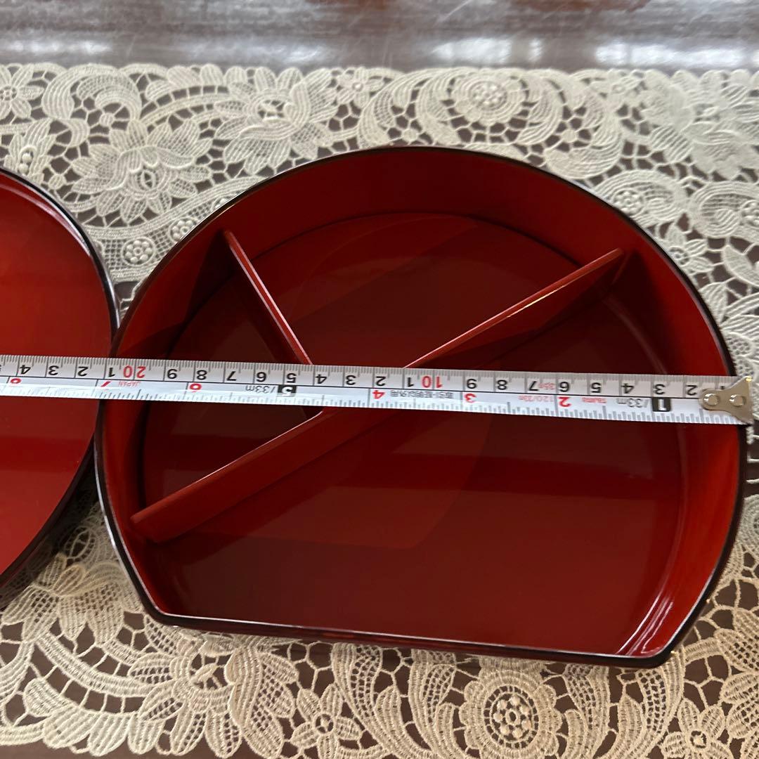 輪島塗り　赤い半円形弁当箱 2個セット