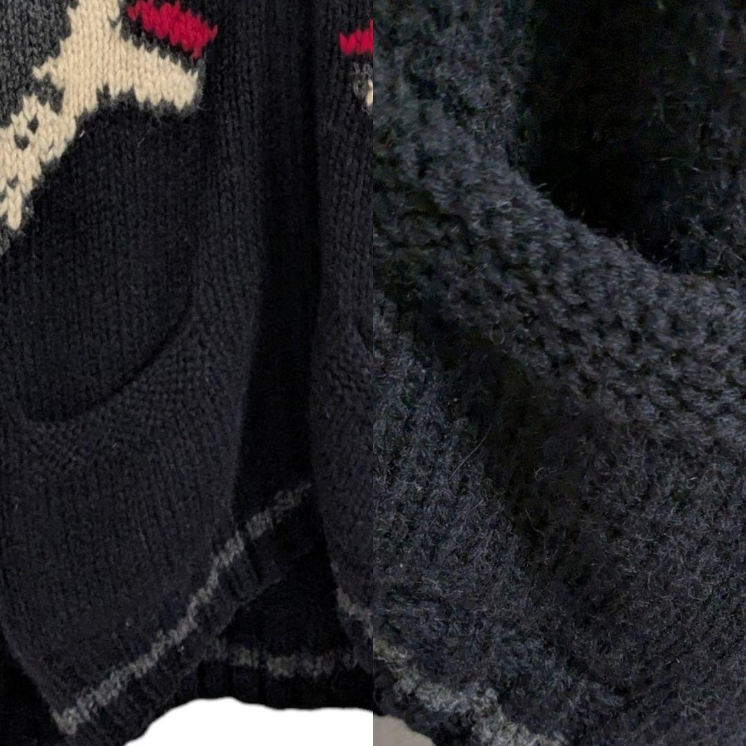 Vintage古着　80s　狼オオカミウルフ　カウチンニット　ジップアップ　犬