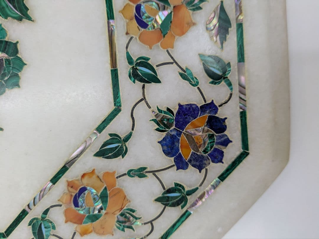 インド　タージマハル　大理石製八角形テーブルプレート　アンティーク　希少品