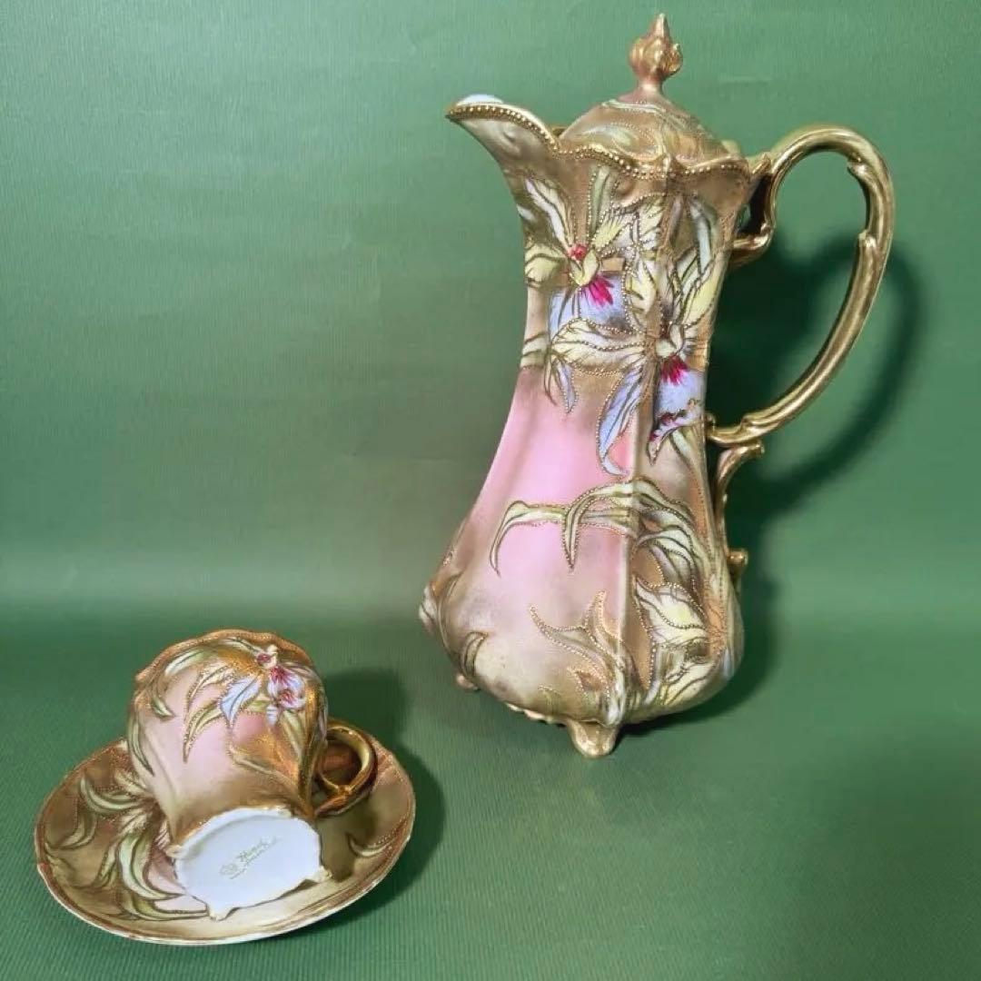 希少 オールドノリタケ ゴールドスプレー技法 モカセット メイプルリーフ