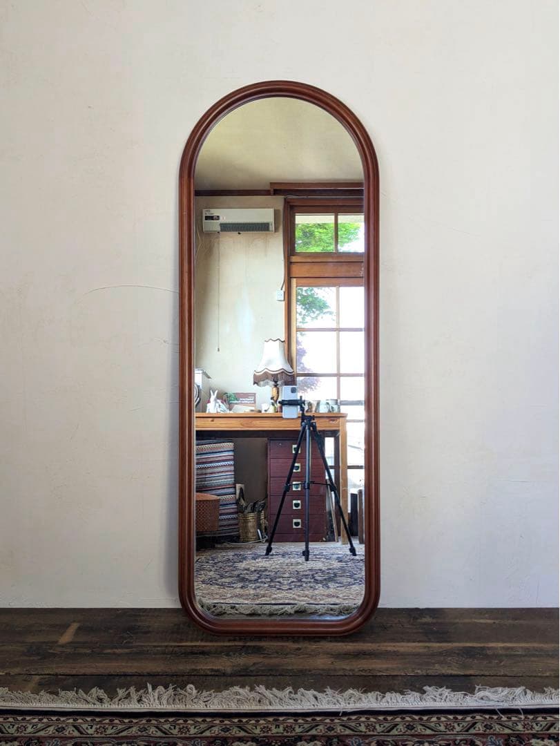 アーチ型 木製フレームミラー 姿見 全身鏡