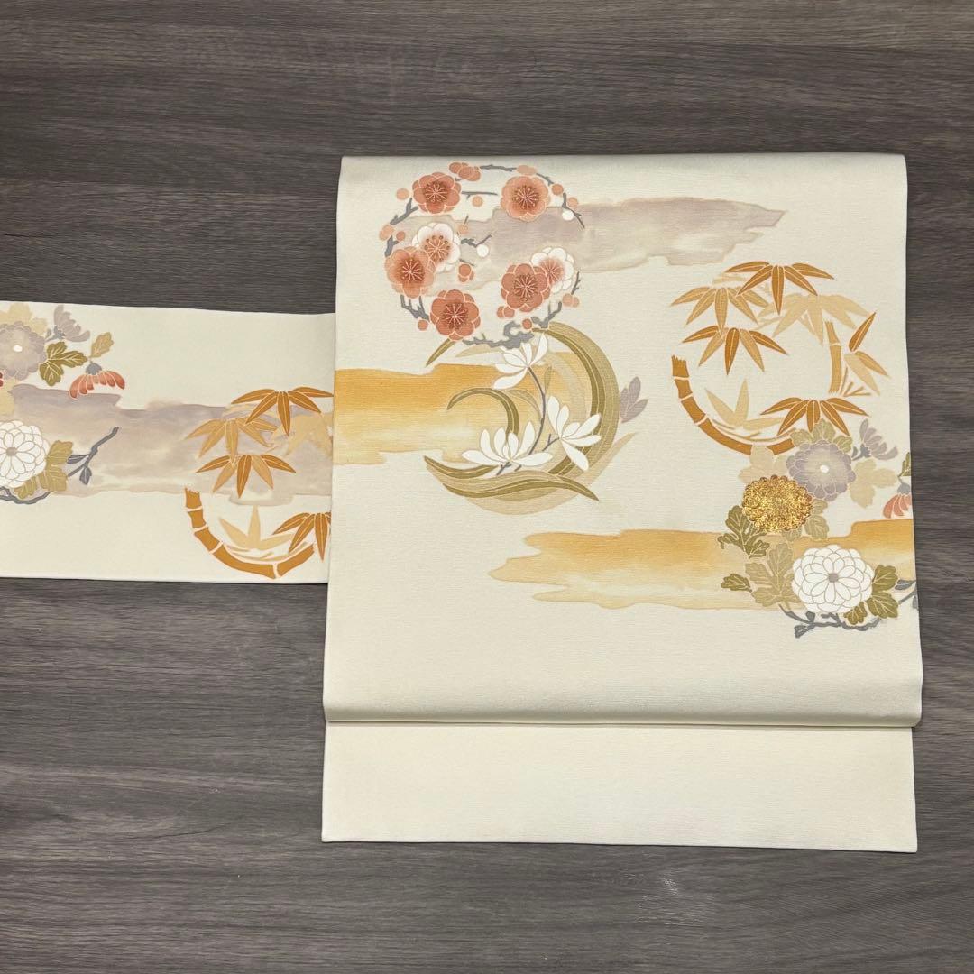 【専用】名古屋帯 正絹 白 手描友禅 塩瀬 花丸so253