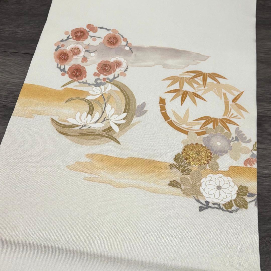 【専用】名古屋帯 正絹 白 手描友禅 塩瀬 花丸so253
