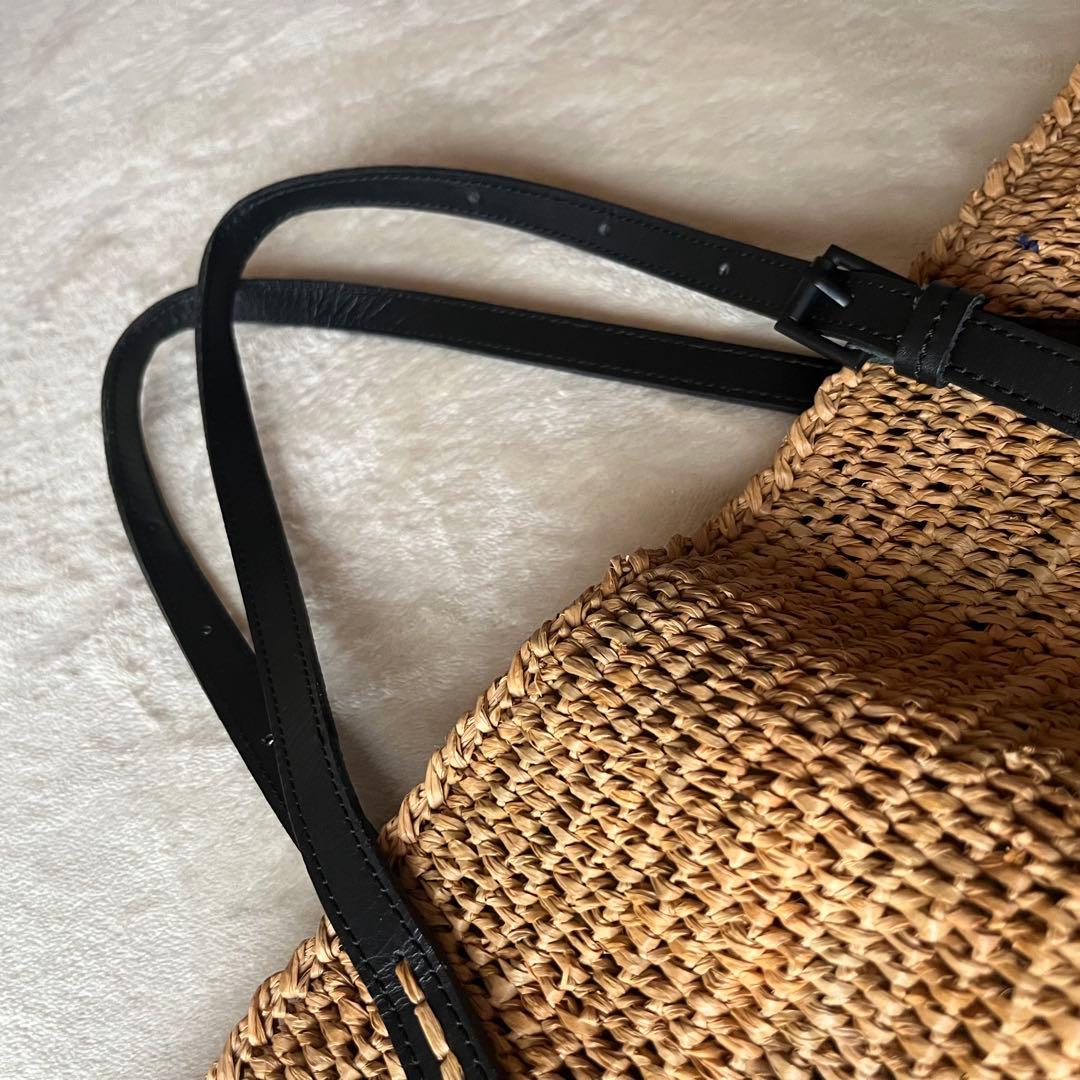 美品希少⭐︎サンアルシデ 持ち手レザーベルト　ラフィアトートバッグ