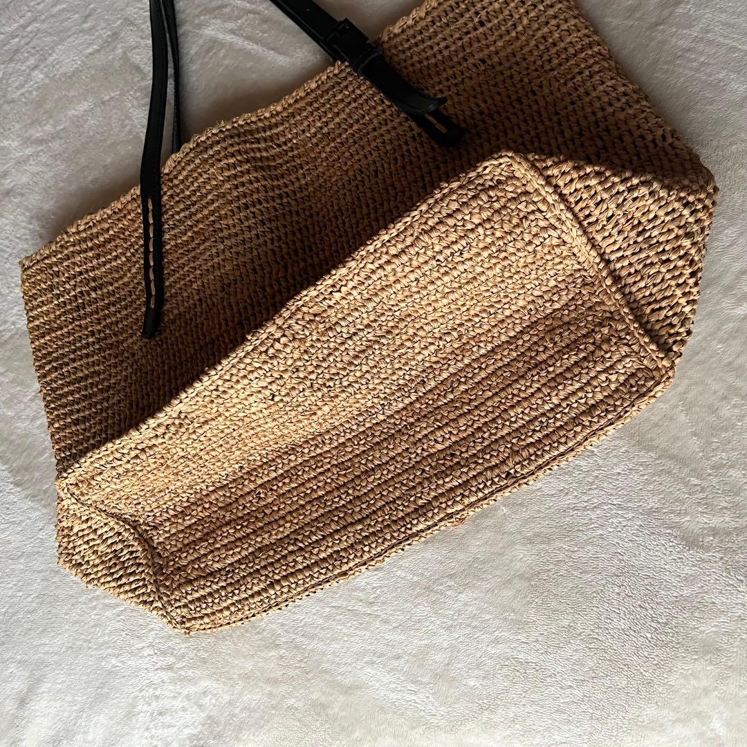 美品希少⭐︎サンアルシデ 持ち手レザーベルト　ラフィアトートバッグ