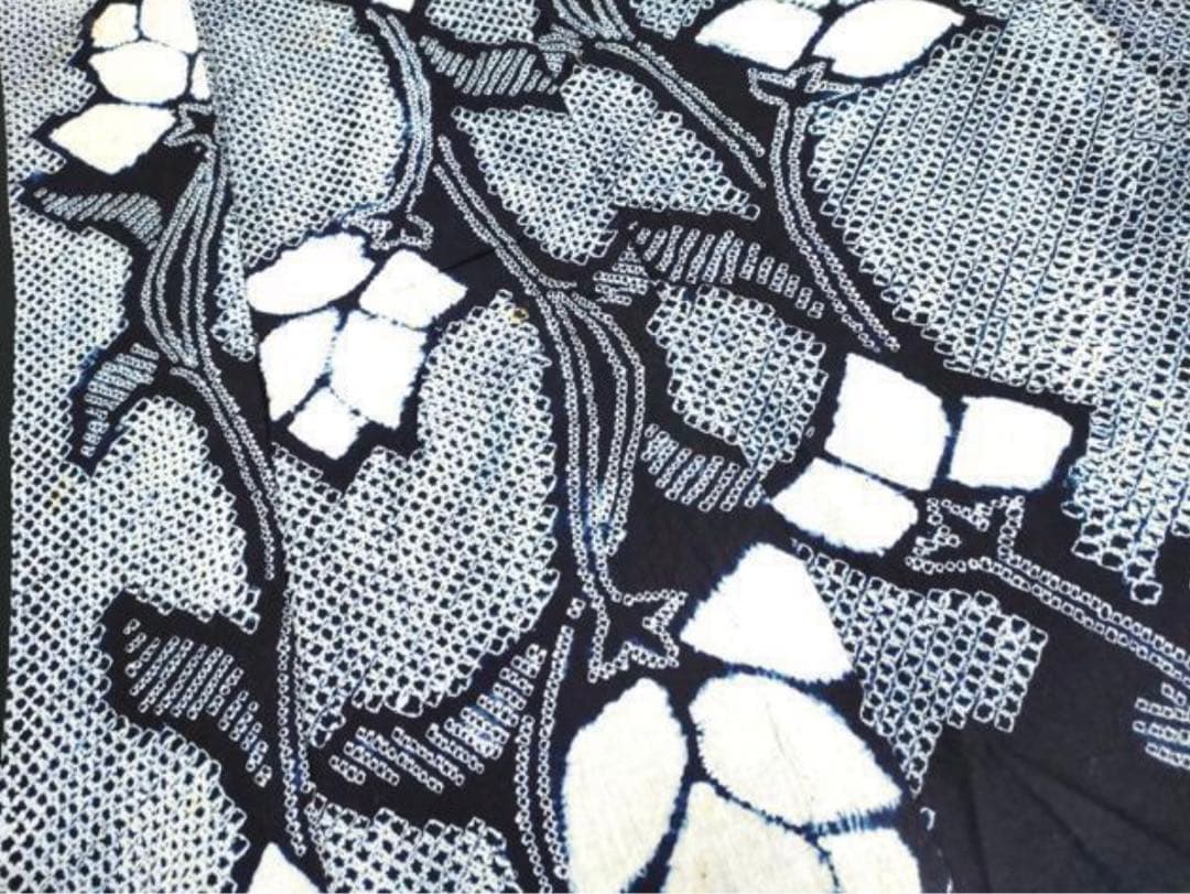 【浴衣】有松鳴海絞り◆三越誂え◆手縫い 花柄 紺 身丈160 裄65 洗濯済み