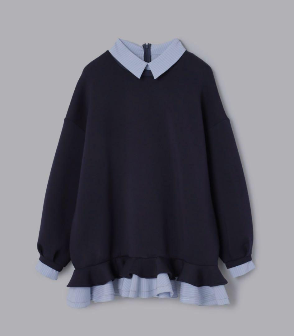 Olu. フリルレイヤードダンボールスウェット　ネイビー
