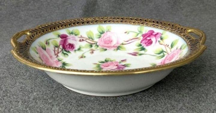 オールドノリタケ コバルト 金彩点盛り薔薇絵皿」