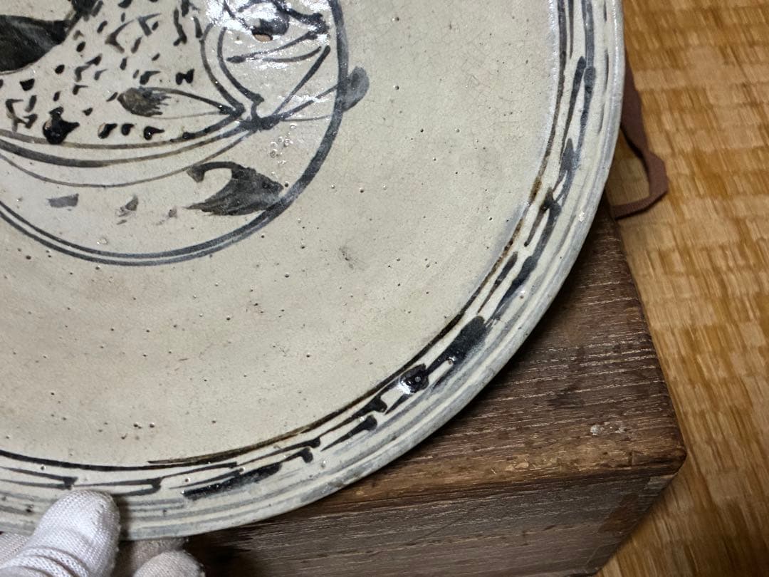 スコータイ ソコタイ 鉄絵タイ焼物 黒呉須 安南 魚紋鉢 箱入 時代物