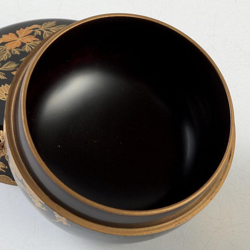 茶道具　塗匠　哲山作　花丸菊花蒔絵　平大棗　共箱　V　9354