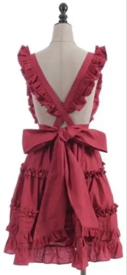 axes femme Chalmiereコットンフリルエプロン（赤）