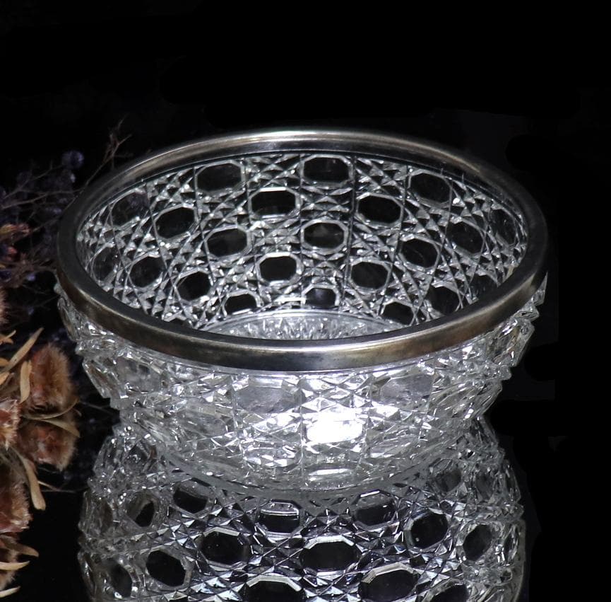 オールド・バカラ 珍品 ディアマン 大型銀巻 22cm 鉢 ボウル アンティーク