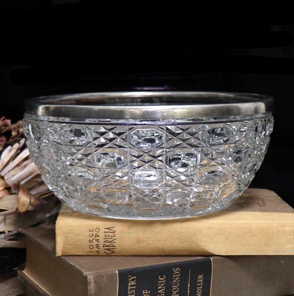 オールド・バカラ 珍品 ディアマン 大型銀巻 22cm 鉢 ボウル アンティーク