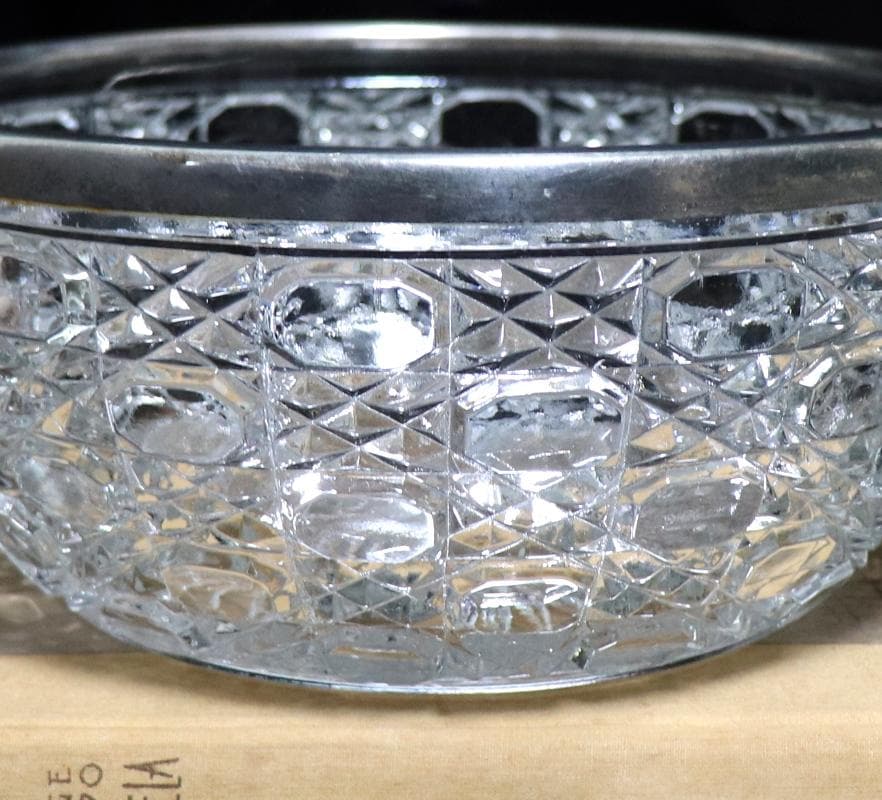 オールド・バカラ 珍品 ディアマン 大型銀巻 22cm 鉢 ボウル アンティーク