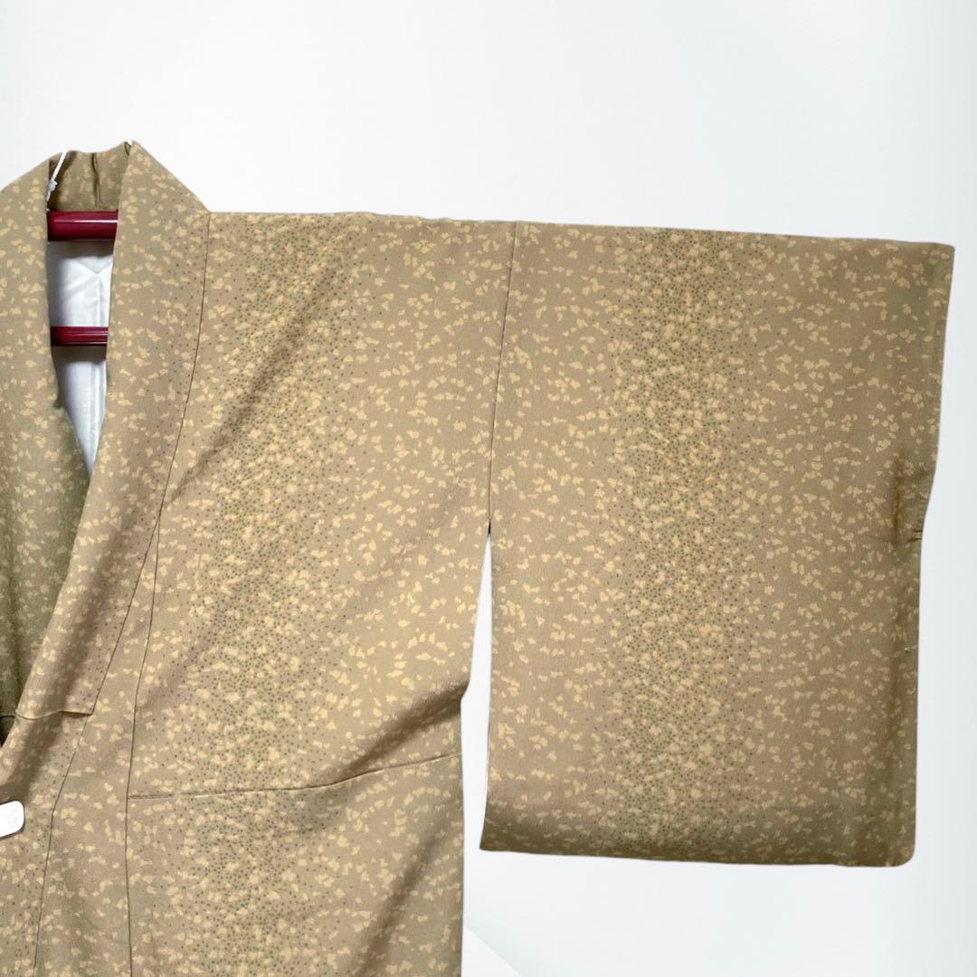 【美品✨】東レシルック　洗える着物　小紋　水玉　霰調　桑染色　手縫い仕立て　H1