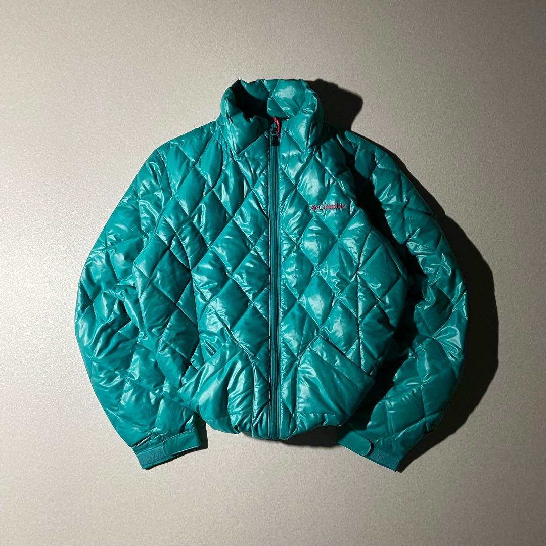 コロンビア　ダイヤキルト　パフダウン　ターコイズ　水色　クレイターレイク　短丈