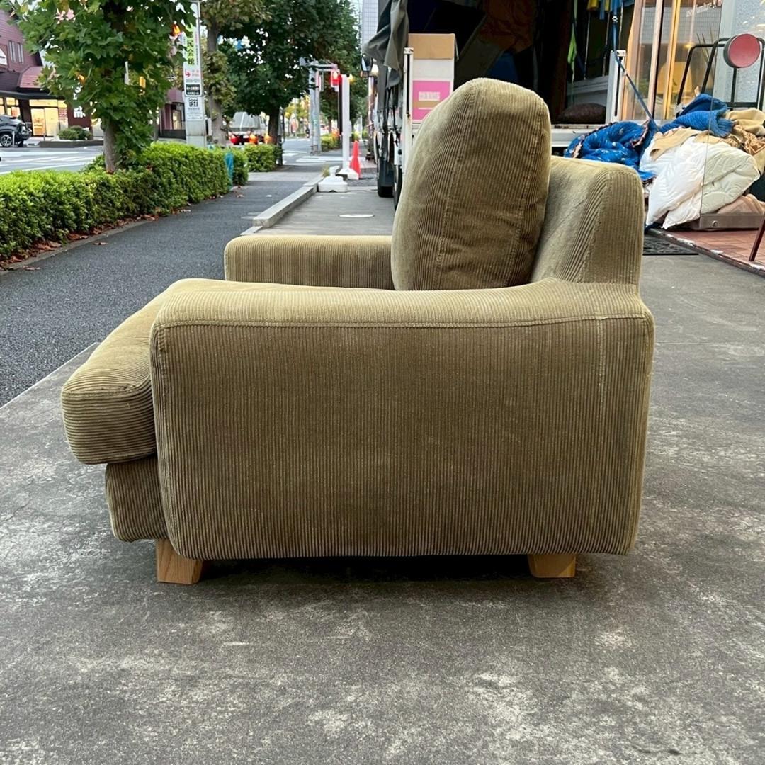 コーデュロイ 1Pソファ 1人掛け シングルソファ 1シーター カーキ モダン