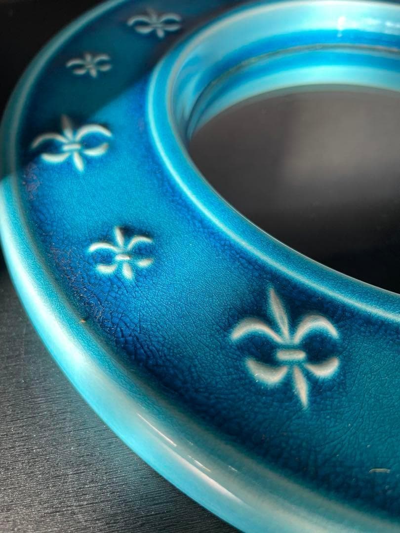 ティファニーブルー 壁掛け鏡 陶器 円形ミラー アンティーク　インテリア雑貨