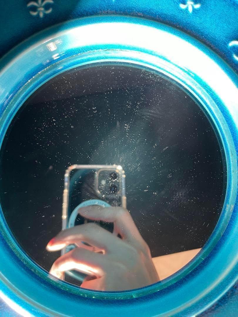 ティファニーブルー 壁掛け鏡 陶器 円形ミラー アンティーク　インテリア雑貨