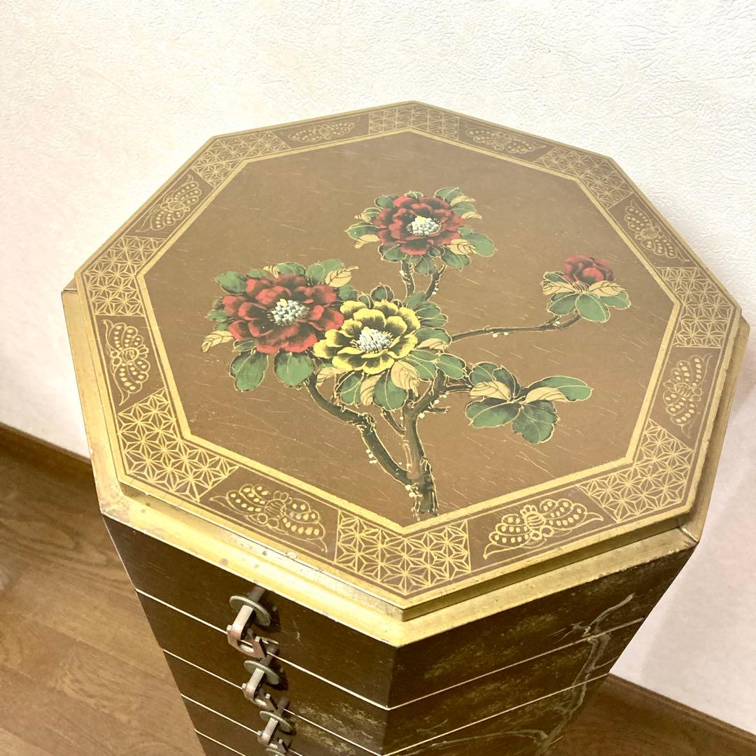 中国家具 八角型 8杯 引き出し 箪笥 チェスト 花台 高卓 飾り台