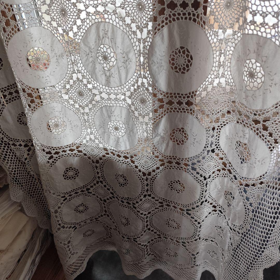 Vintageホワイト 手編みレース 35パーツ繋ぎ フリークロス