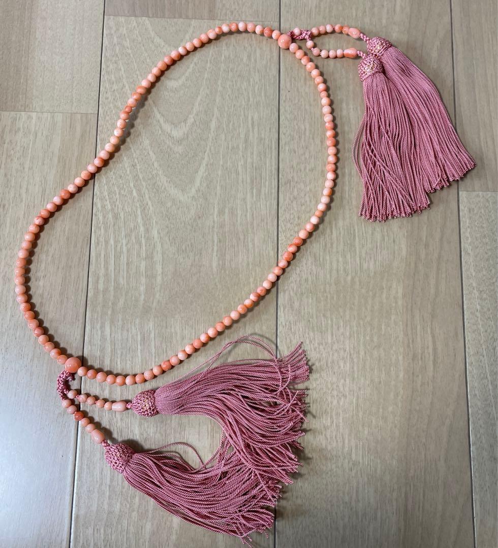 高級御念珠 深海本珊瑚 正絹房仕立箱入り 仏教 葬儀 お参り