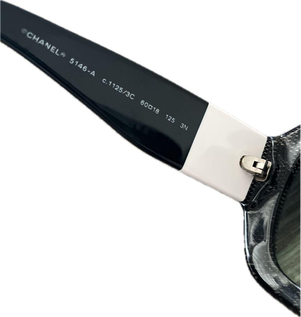 CHANEL ラウンド型サングラス ブラック×ホワイト