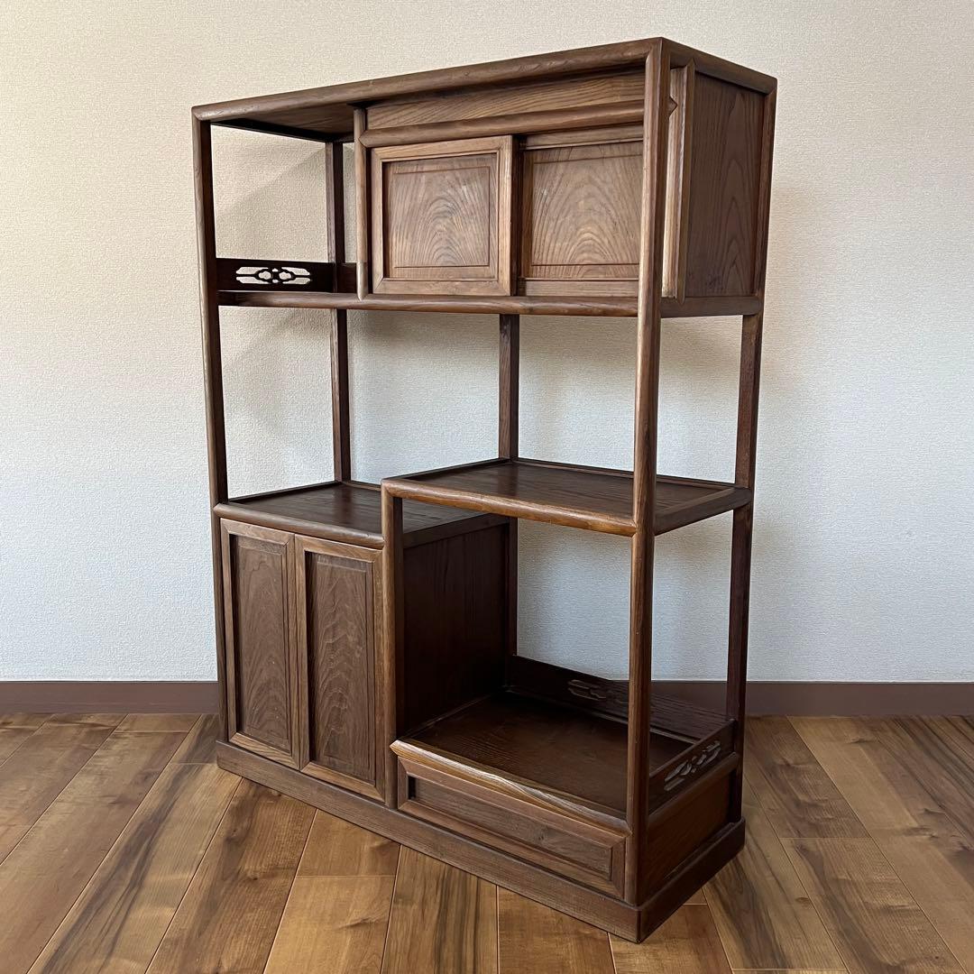 茶箪笥 総無垢 収納棚 飾り棚 煎茶棚 違い棚 茶棚