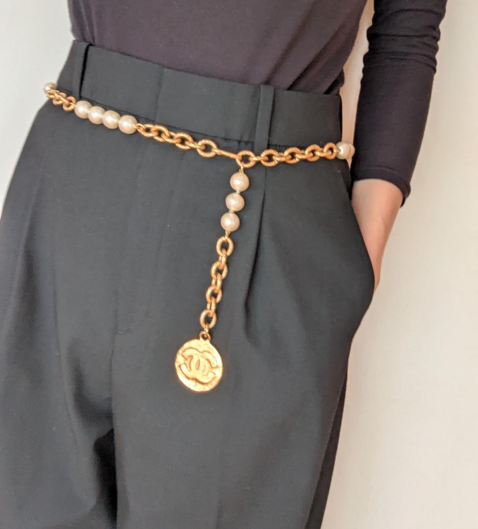 CHANEL シャネル チェーンベルト フェイクパール ココマーク 95A 中古