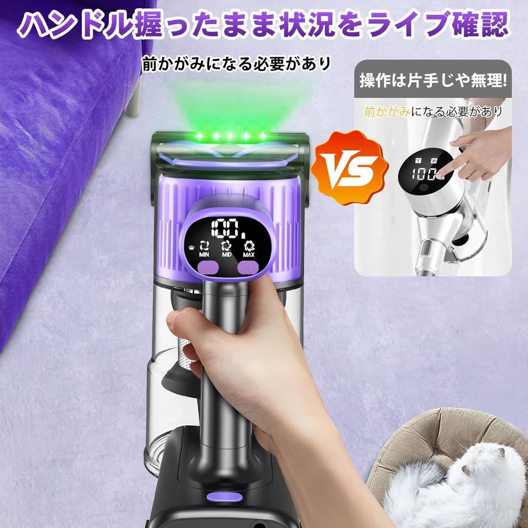 掃除機 コードレス 超強力吸引 自立式 LEDライト 液晶ディスプレイ 2WAY