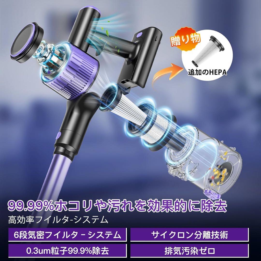 掃除機 コードレス 超強力吸引 自立式 LEDライト 液晶ディスプレイ 2WAY