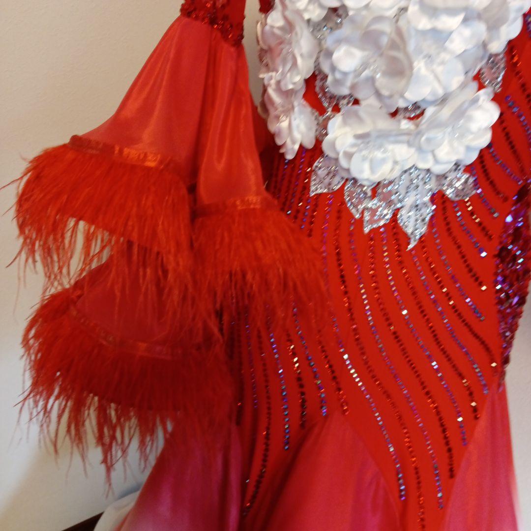 専用✨️豪華オーダー✨️社交ダンススタンダードドレス（Ｌサイズ）赤&白グラデー