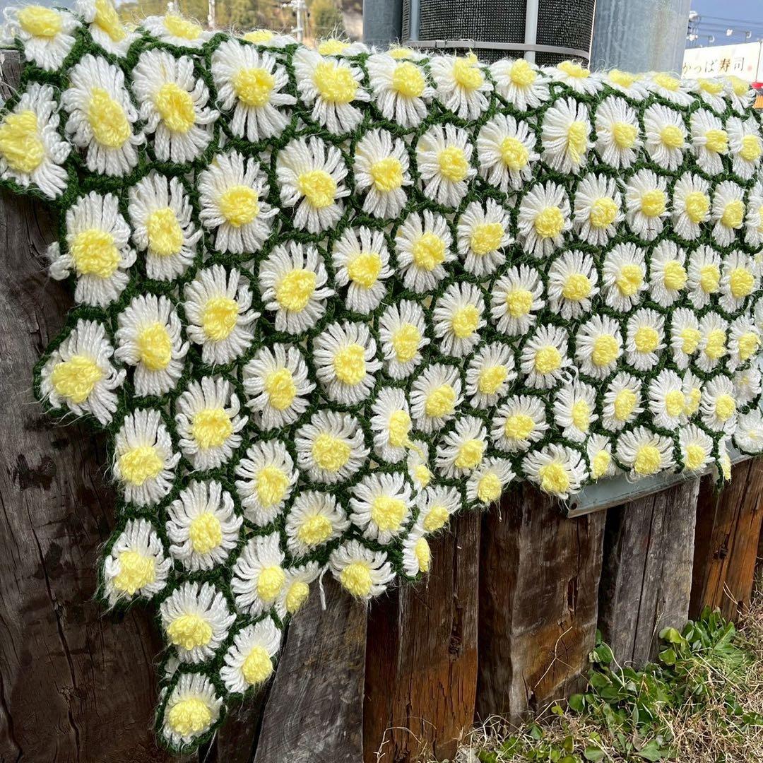 【USA vintage】 グラニーブランケット　花柄　デイジー　アメリカ