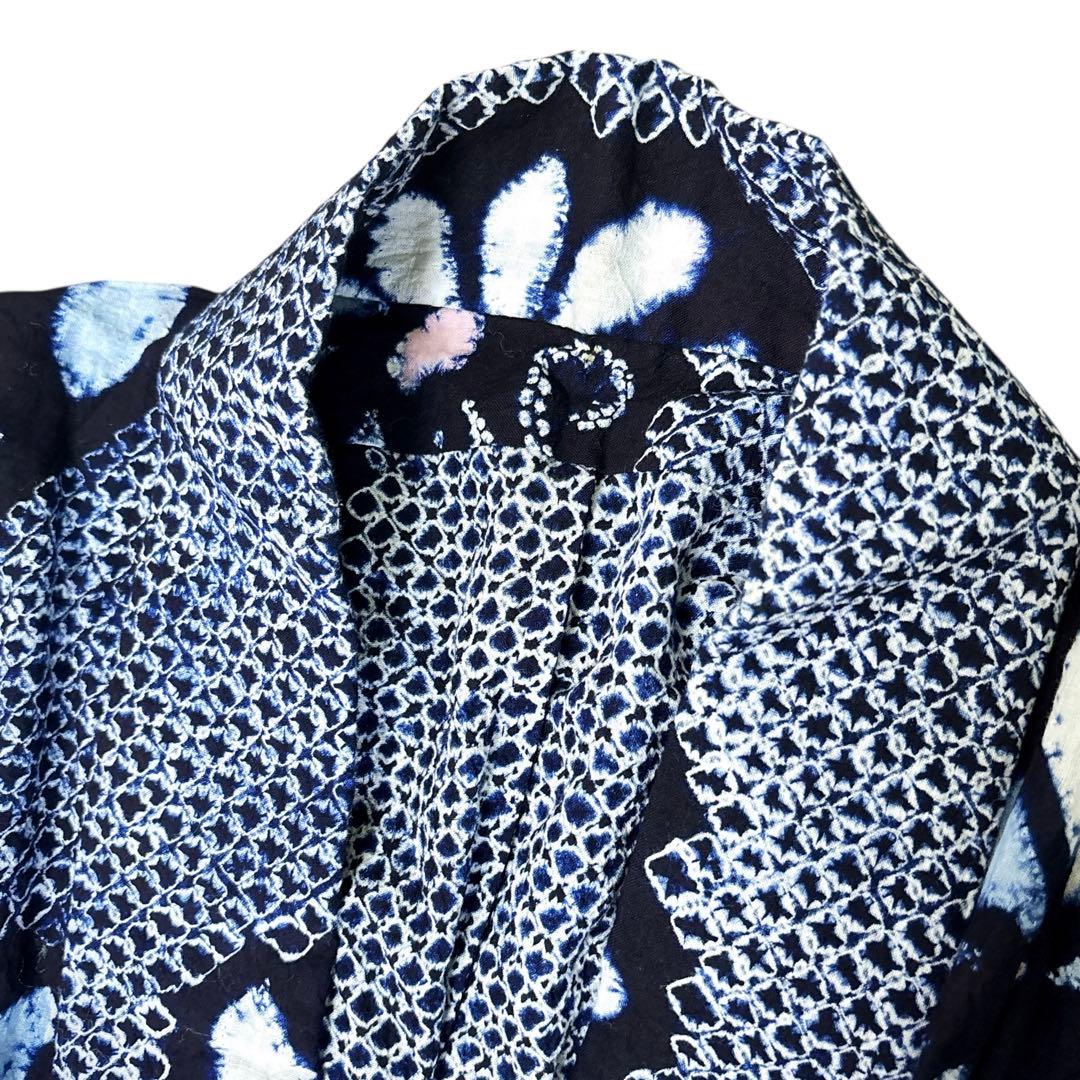 A73有松鳴海絞り 高級浴衣 花 綿　夏着物