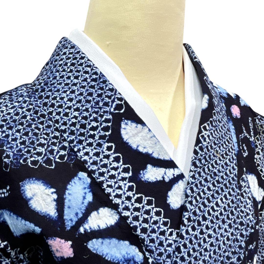A73有松鳴海絞り 高級浴衣 花 綿　夏着物