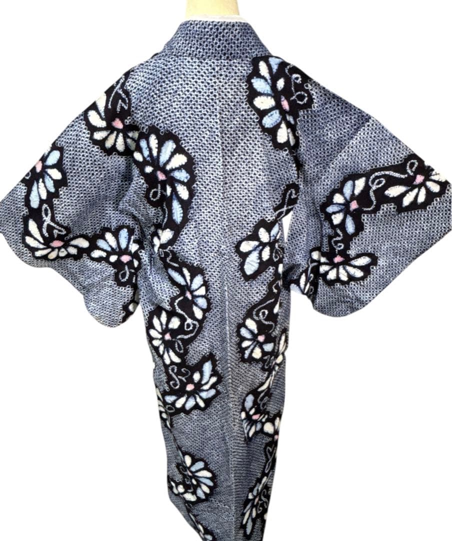 A73有松鳴海絞り 高級浴衣 花 綿　夏着物