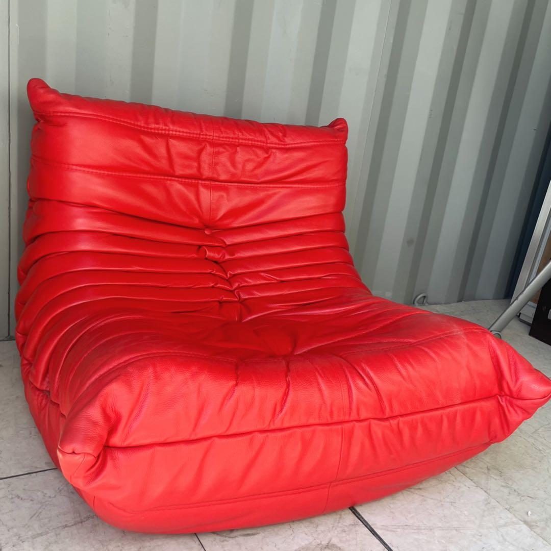 取付無料！リーンロゼ フランス トーゴ レッドレザー 本革シングルソファ✨