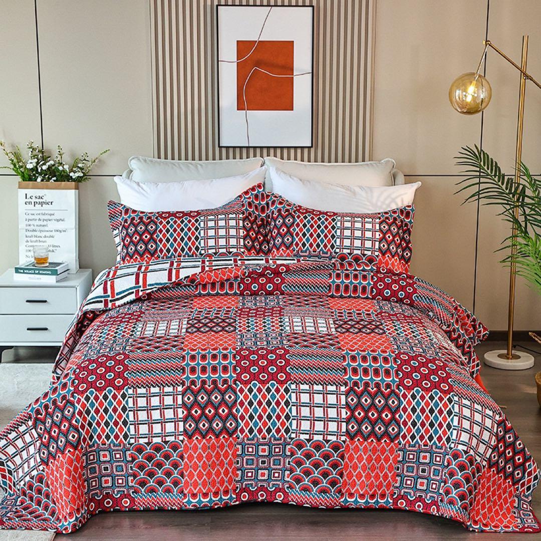 キルトベッドカバー3点セット綿マルチカバー キルティング 913