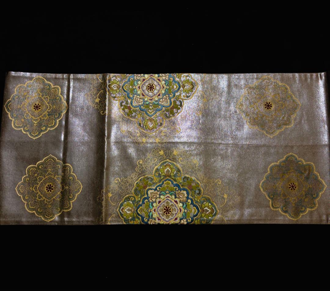 【美品】袋帯 蘇州刺繍 相良刺繍 宝相華 上品なローズゴールド光沢あり 柔らかめ