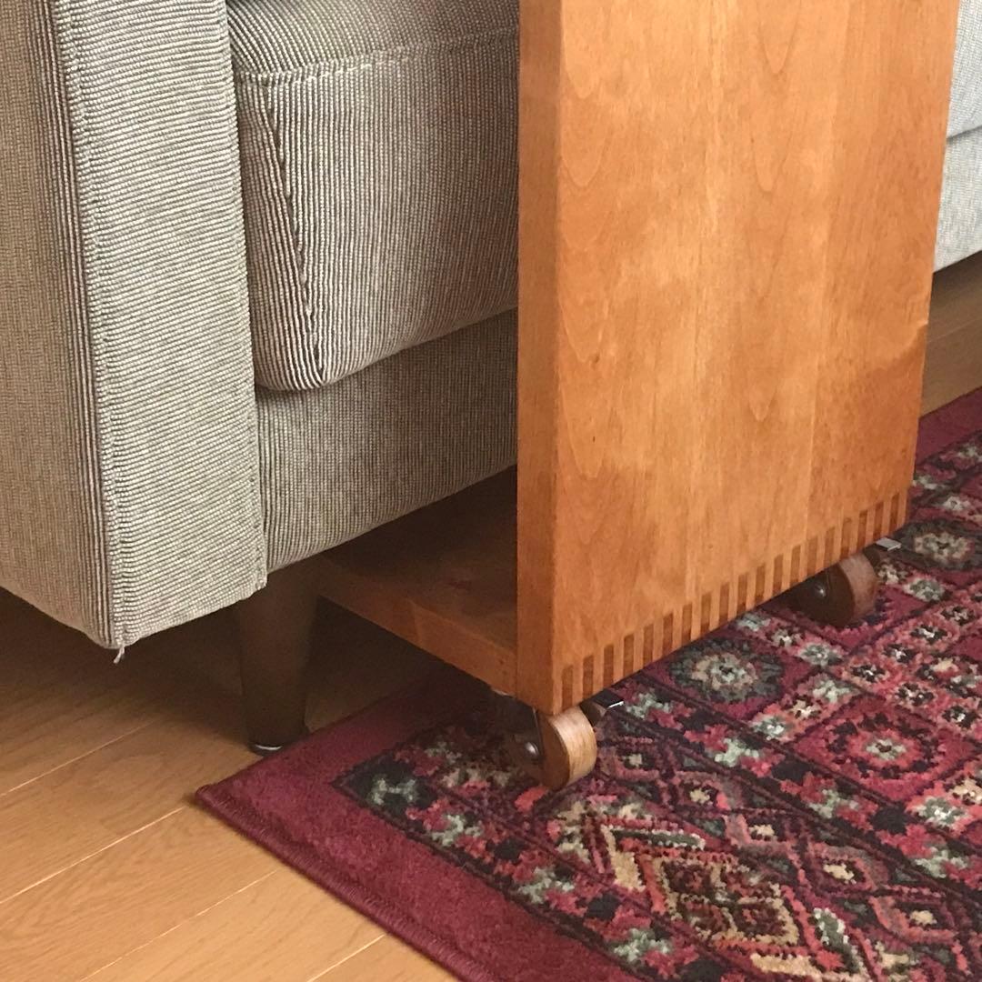 コの字 サイドテーブル キャスター付 木製 和モダン ベッドサイド ビンテ ージ