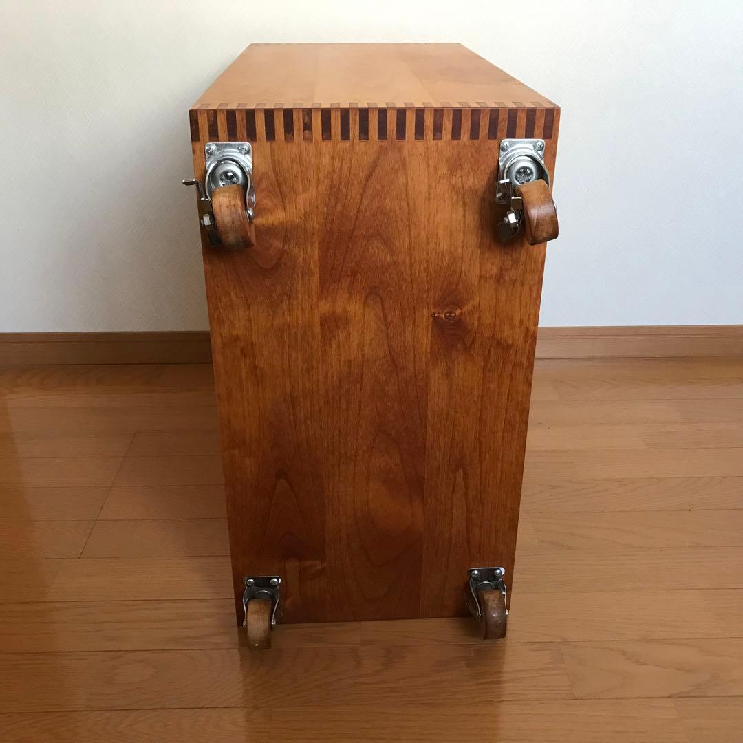 コの字 サイドテーブル キャスター付 木製 和モダン ベッドサイド ビンテ ージ