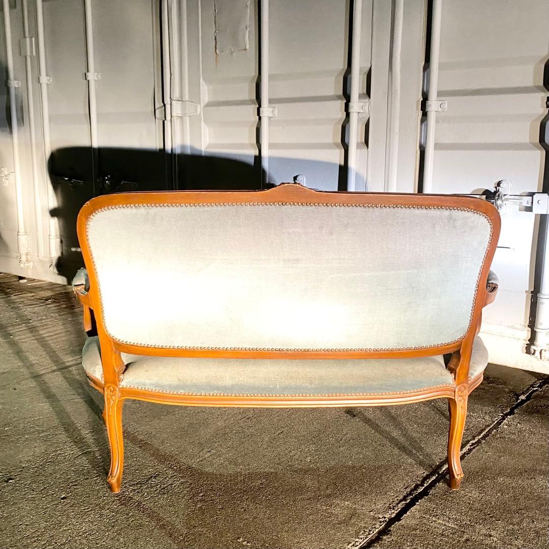 イタリア発！ブルーグレーが素敵 アンティーク ロココ調 ソファ 2人掛け