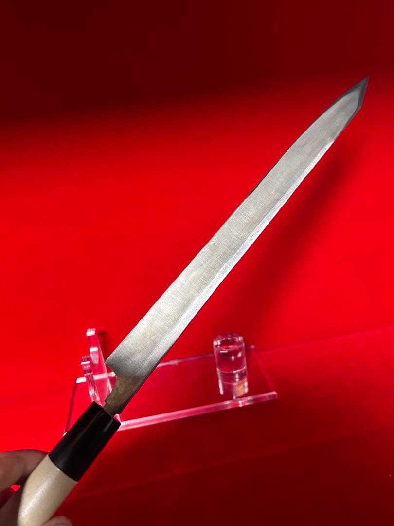 01586 包丁　剣型切付　保勝　津軽打刃物　練鉄　墨流し　尺　箱付　未使用品