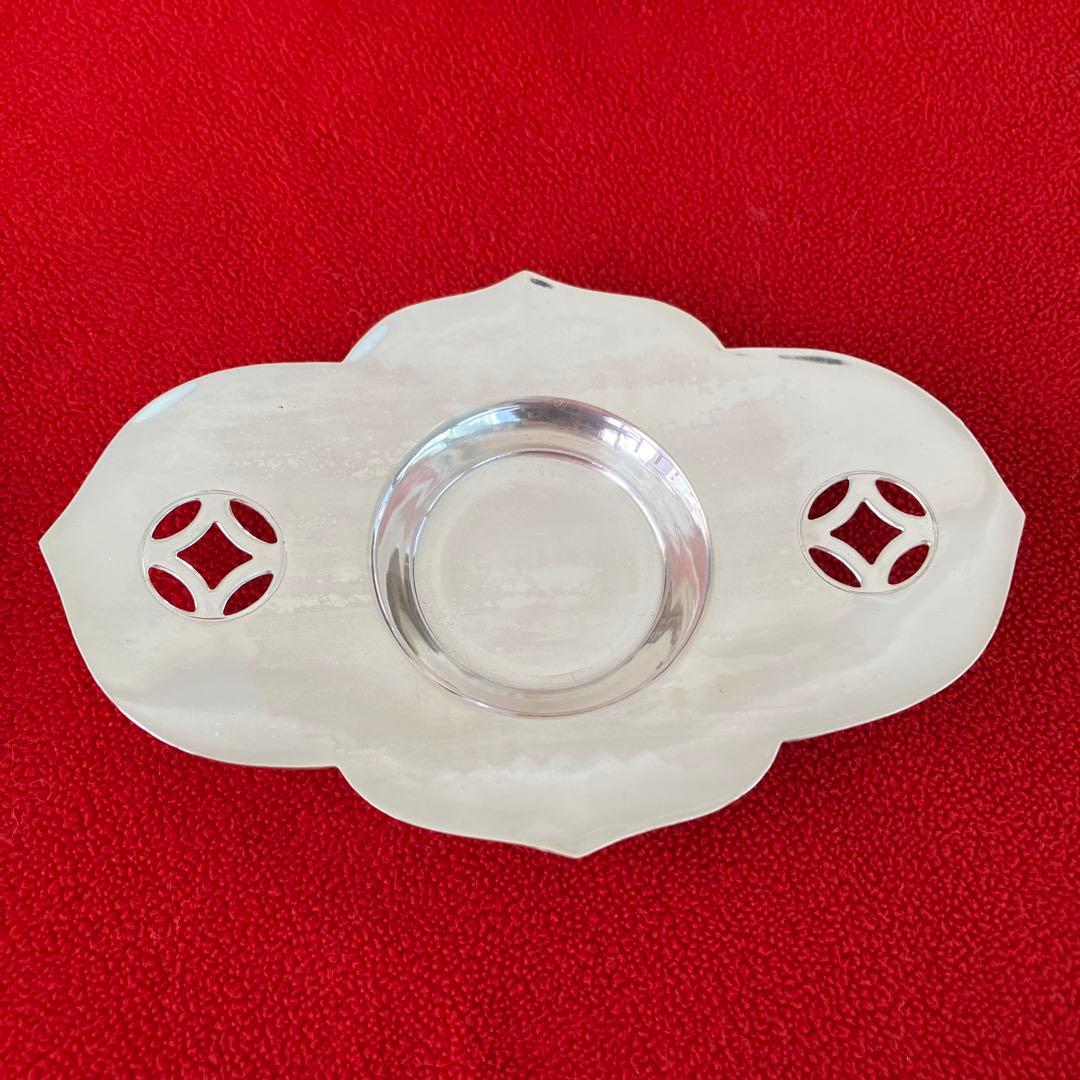 純銀　茶托　木瓜型　七宝透　5客セット　250g 隆昌　刻印　未使用　共箱